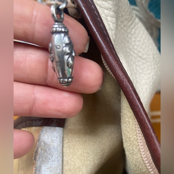 Brighton Bucket Bag Beige Pebble Brown Croc Leather Braid Strap Handbag Shoulder - Picture 7 of 10